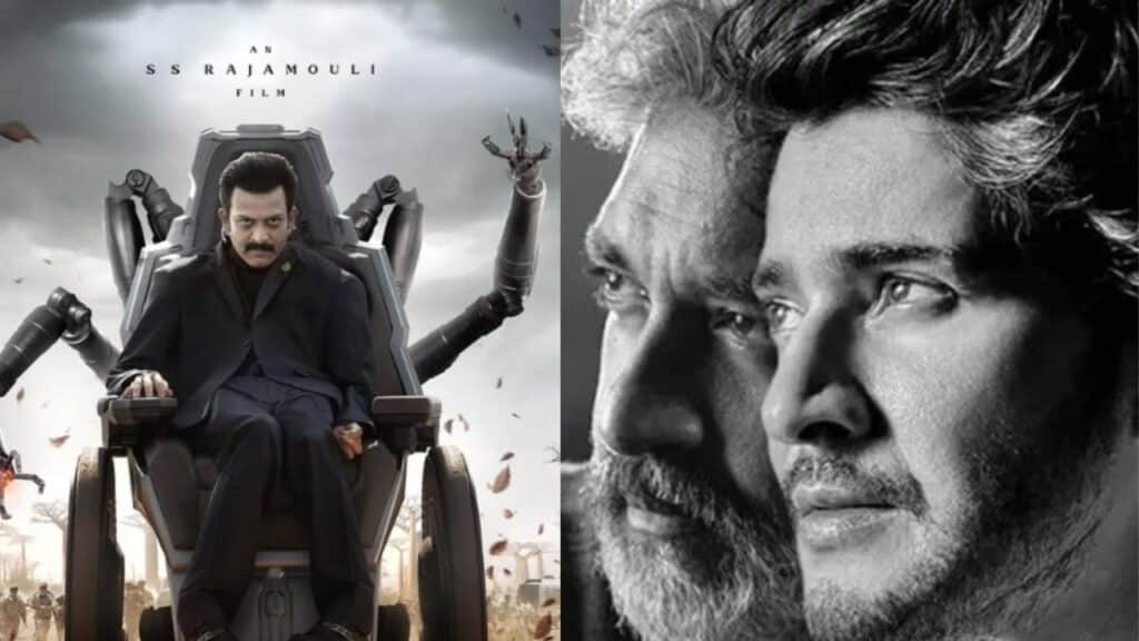 Split image showing a man seated in a futuristic chair beside two close-up male faces.