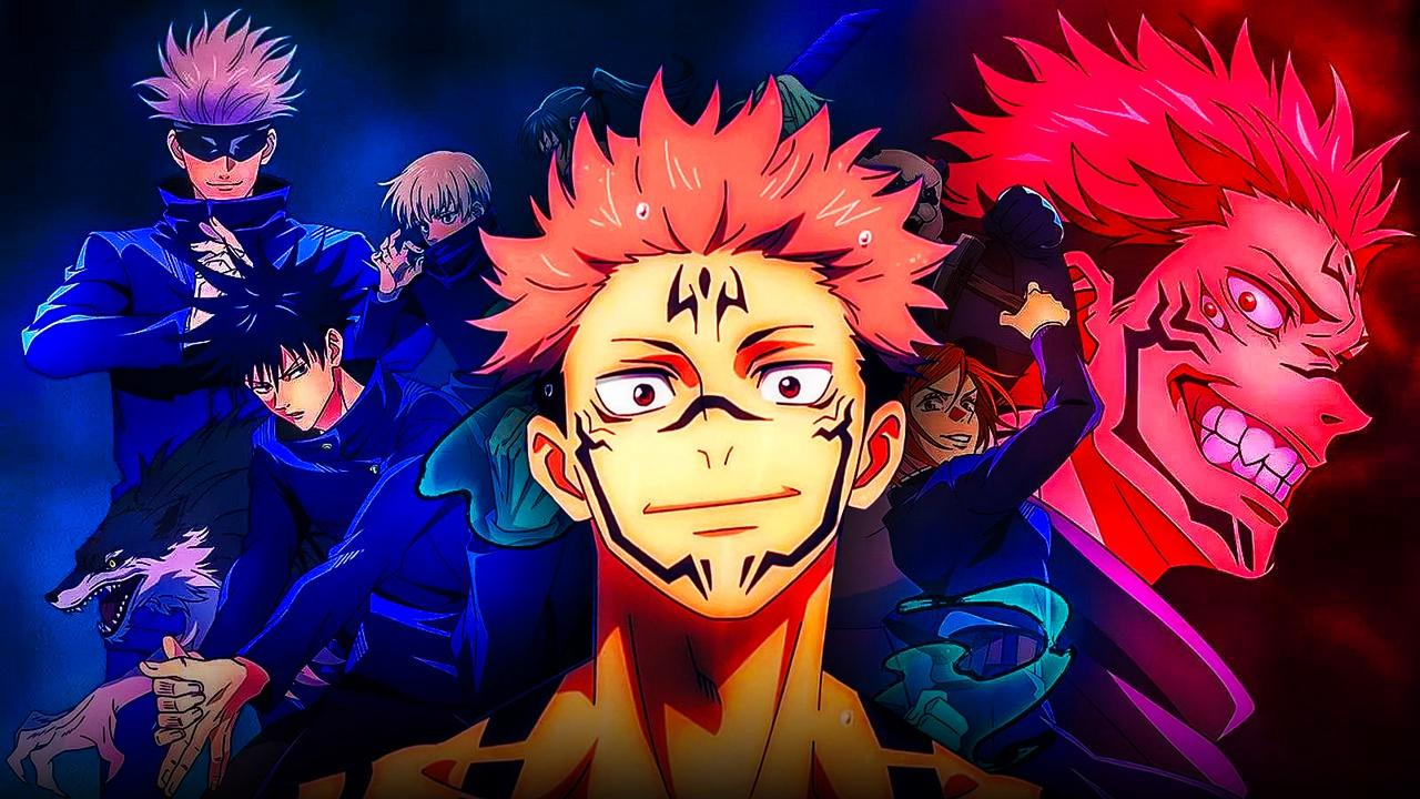 Colorful anime illustration of a central character with dark markings, surrounded by other characters.