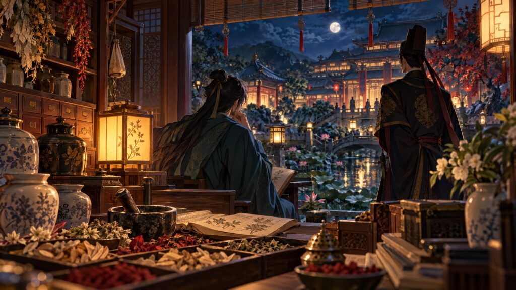 Original anime-style illustration of a fictional palace apothecary mystery for The Apothecary Diaries film news.